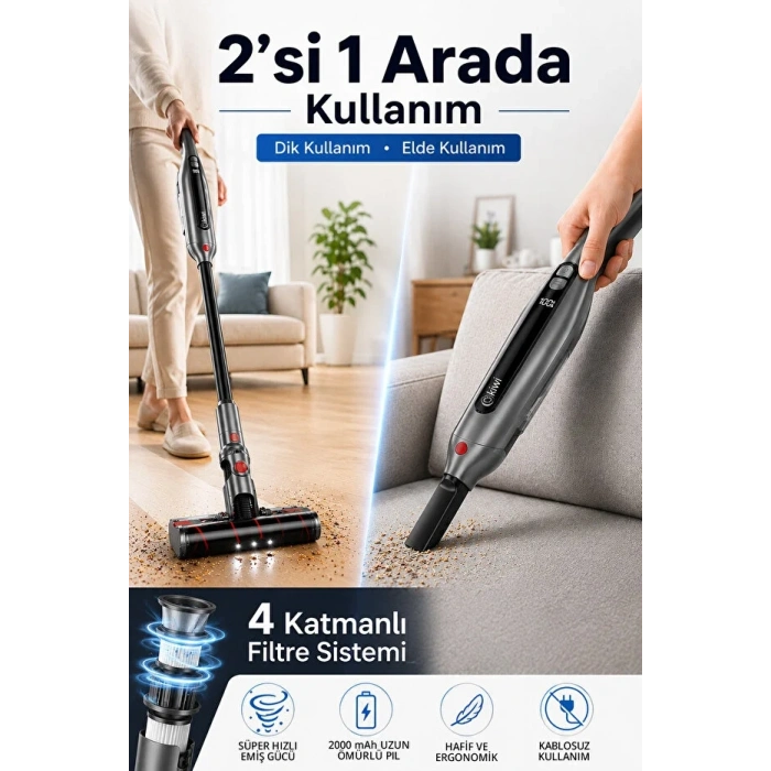 KİWİ KVC-4011 KABLOSUZ ŞARJLI SÜPÜRGE