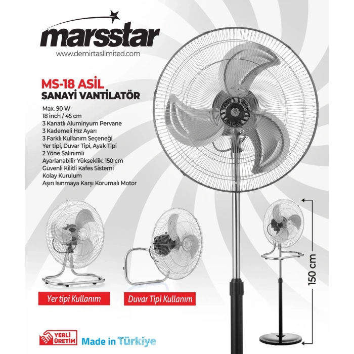 MARSSTAR MS-18 ASİL SANAYİ VANTİLATÖR 18 İNÇ