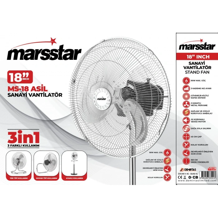 MARSSTAR MS-18 ASİL SANAYİ VANTİLATÖR 18 İNÇ