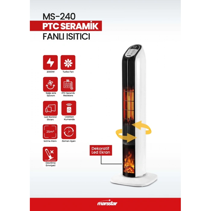 MARSSTAR MS-240 PTC SERAMİK DİK ISITICI
