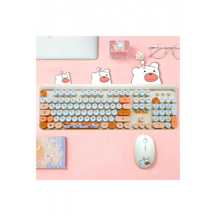 MOFİİ HELLO BEAR RENKLİ KLAVYE MOUSE SET