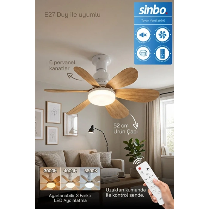 SİNBO SF-7708 IŞIKLI TAVAN VANTİLATÖRÜ