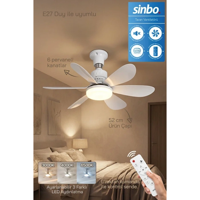 SİNBO SF-7708 IŞIKLI TAVAN VANTİLATÖRÜ