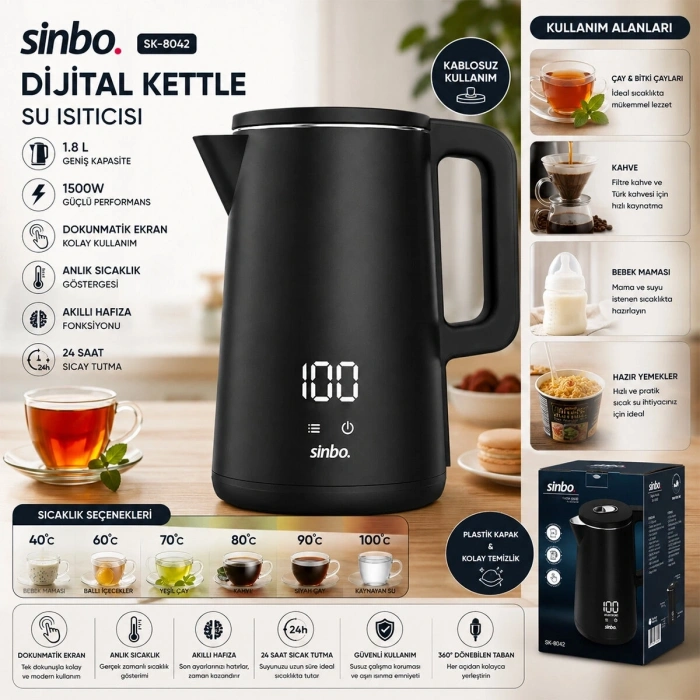 SİNBO SK-8042 DİGİTAL EKRAN KETTLE
