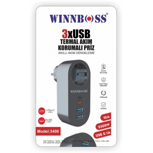 WINNBOSS 3400 3XUSB TEKLİ PRİZ