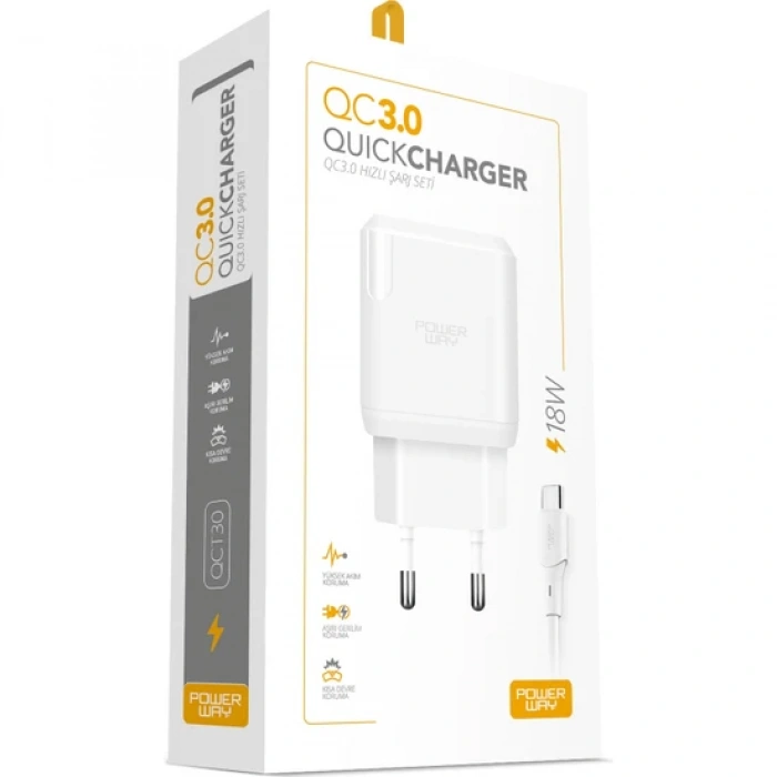 POWERWAY QCT30 18W 3.0A TYPE-C ŞARJ SETİ