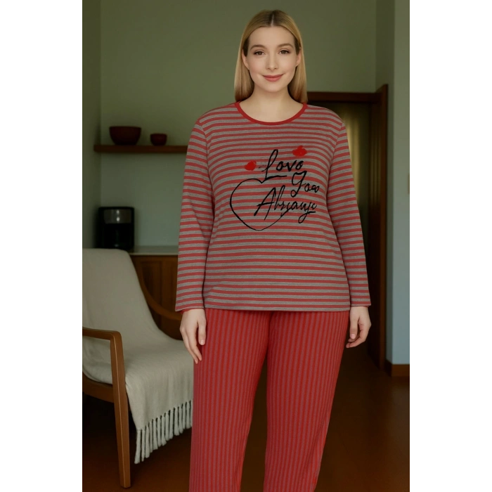 ÇİZGİLİ PENYE PİJAMA TAKIMI LOVE MODEL