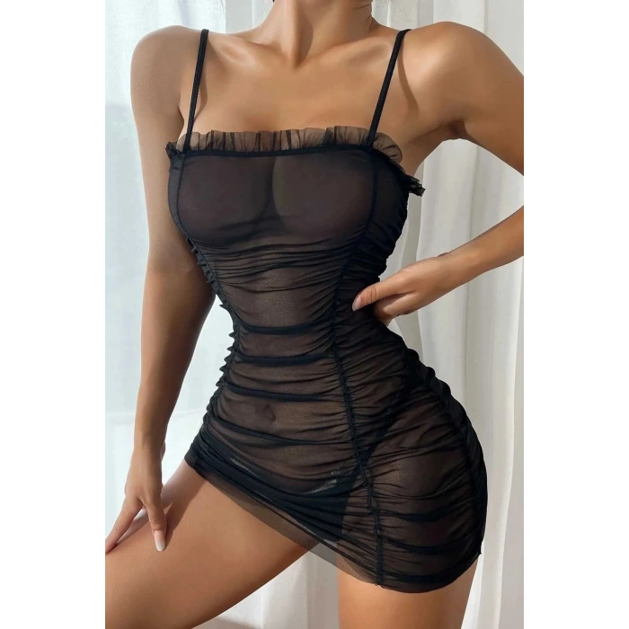 Kadın Tül Fantezi Elbise Siyah