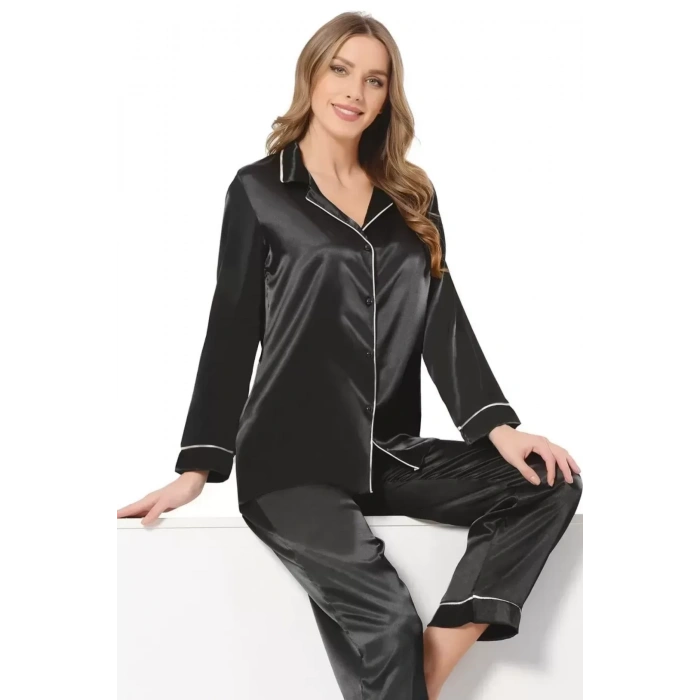 Saten Pijama Takımı Siyah