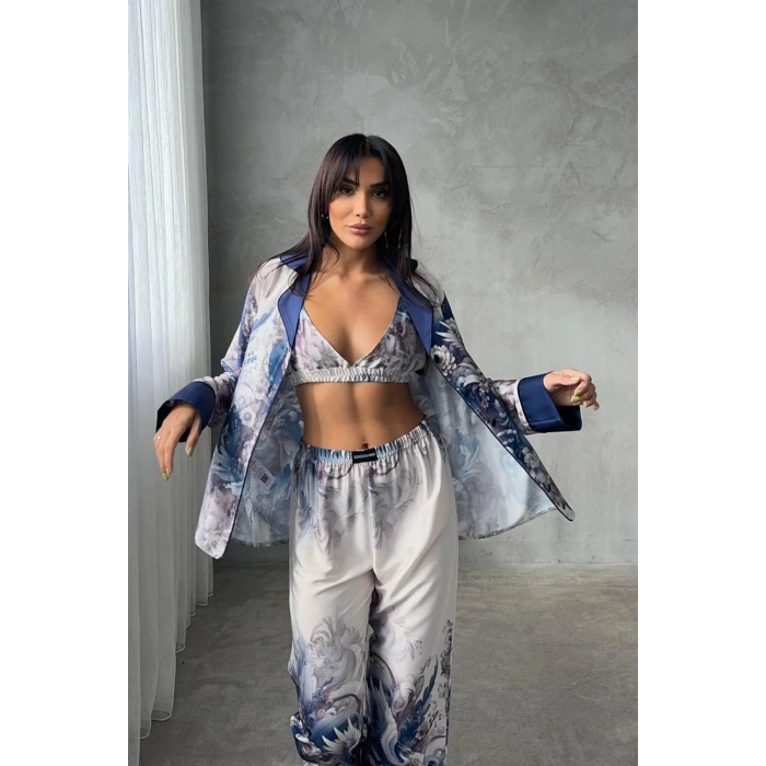 GİZOTTİ D ACQUA SATEN ÜÇLÜ PİJAMA TAKIMI