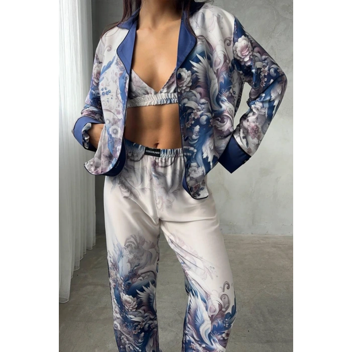 GİZOTTİ D ACQUA SATEN ÜÇLÜ PİJAMA TAKIMI