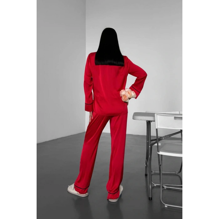 GİZOTTİ LOVE KIRMIZI DÜZ UZUN SATEN PİJAMA