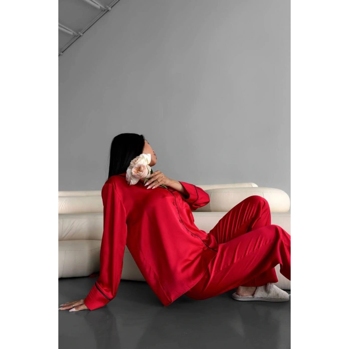 GİZOTTİ LOVE KIRMIZI DÜZ UZUN SATEN PİJAMA
