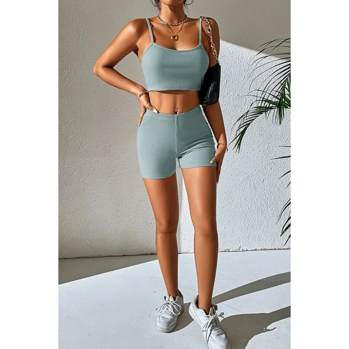 Kadın Açık Mavi Şortlu Kaşkorse Gecelik Takım