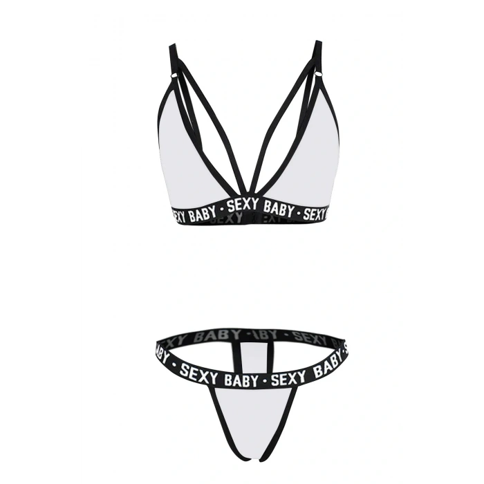 Kadın Beyaz Yazı Detaylı Ipli Sütyen Takımı