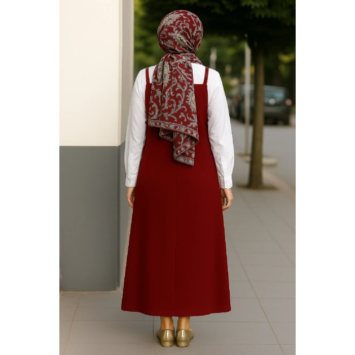 Kadın Bordo Basic Ayarlanabilir Askılı Jile Elbise