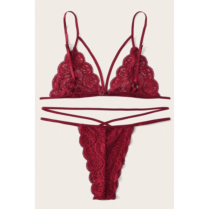 Kadın Bordo Dantel Sütyen Külot Takımı