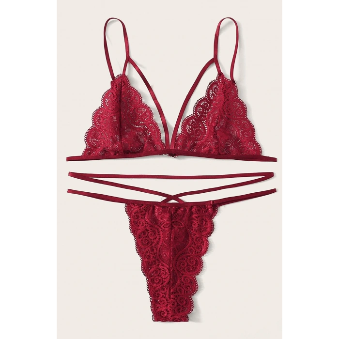 Kadın Bordo Dantel Sütyen Külot Takımı