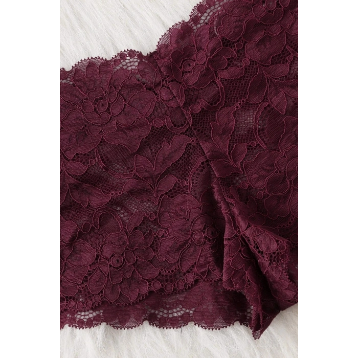 Kadın Bordo Dantelli & Kurdelalı Sütyen Külot Takımı