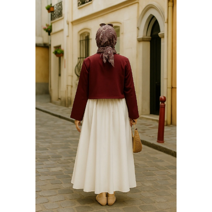 Kadın Bordo Kısa Kimono Ceket – Zarif ve Şık Kombin Parçası