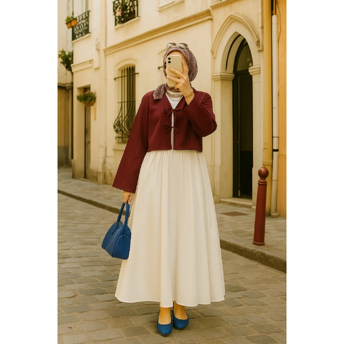 Kadın Bordo Kısa Kimono Ceket – Zarif ve Şık Kombin Parçası