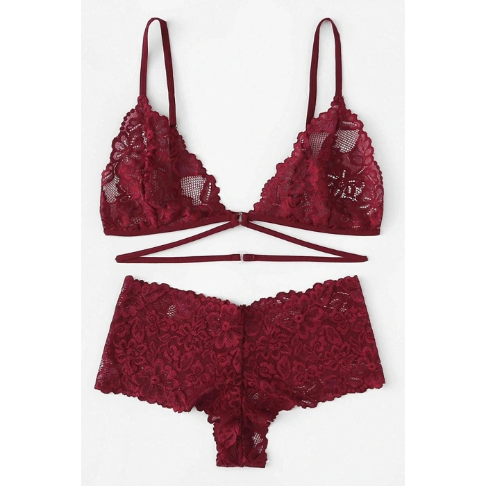 Kadın Bordo Özel Şık Sütyen Külot Takımı