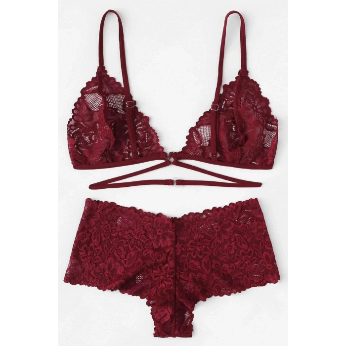 Kadın Bordo Özel Şık Sütyen Külot Takımı