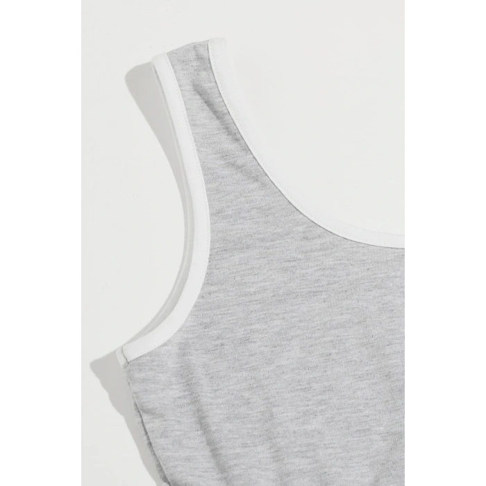 Kadın Gri Askılı Crop Top ve Şortlu Gecelik Takım