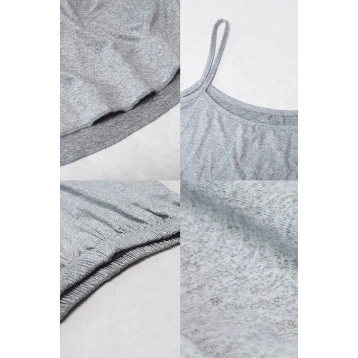 Kadın Gri Şortlu Penye Gecelik Takımı