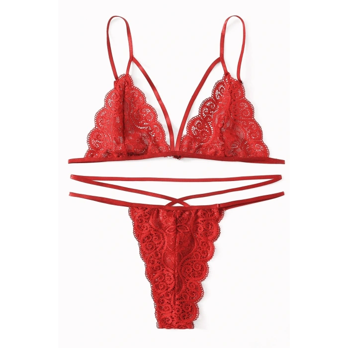 Kadın Kırmızı Dantel Sütyen Külot Takımı