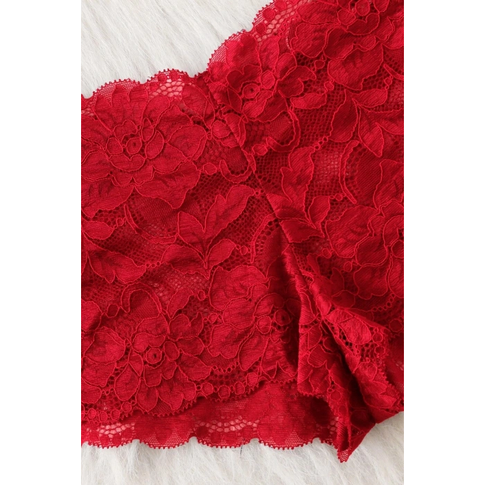 Kadın Kırmızı Dantelli & Kurdelalı Sütyen Külot Takımı