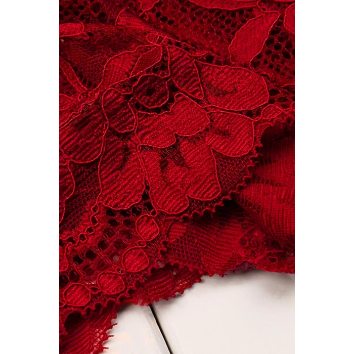 Kadın Kırmızı Dantelli & Kurdelalı Sütyen Külot Takımı