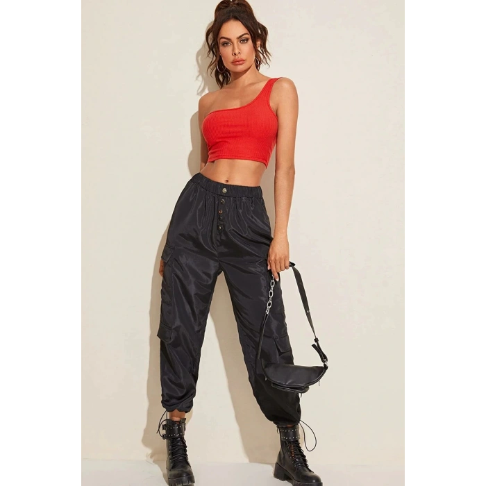 Kadın Kırmızı Tek Omuz Crop Büstiyer