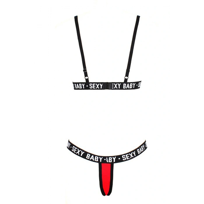 Kadın Siyah Yazı Detaylı Ipli Sütyen Takımı