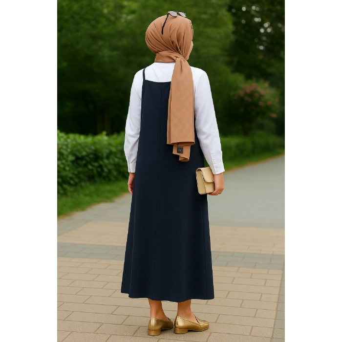 Kadın Lacivert Basic Ayarlanabilir Askılı Jile Elbise