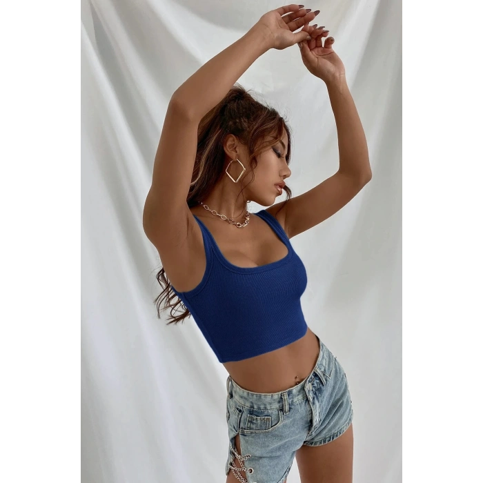Kadın Lacivert Kalın Askılı Crop Top Büstiyer