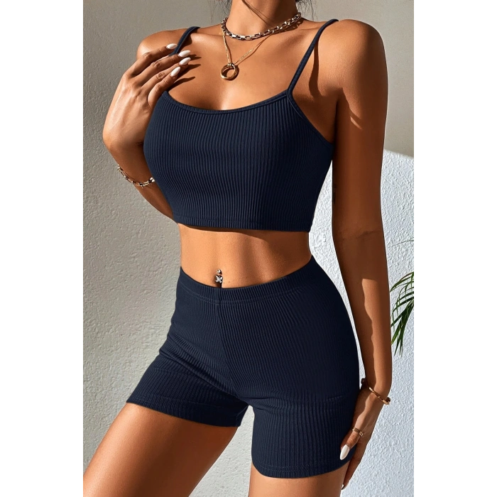 Kadın Lacivert Şortlu Kaşkorse Gecelik Takım