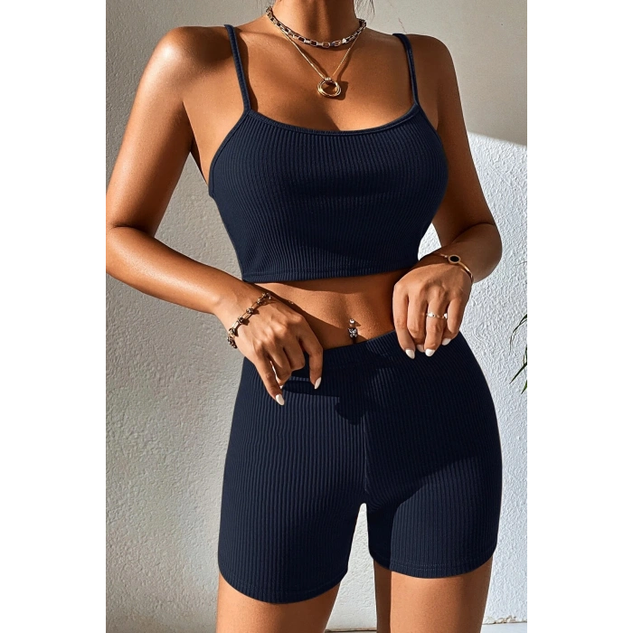 Kadın Lacivert Şortlu Kaşkorse Gecelik Takım