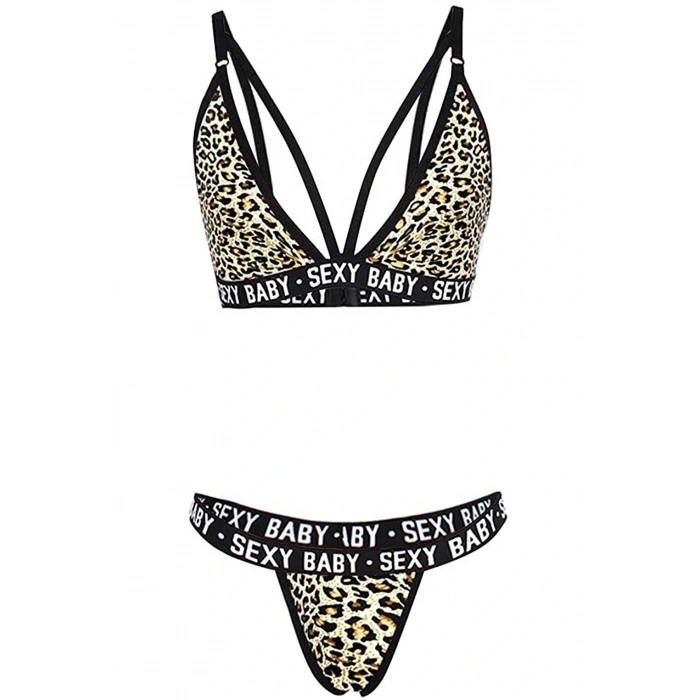 Kadın Leopar Desenli Yazı Detaylı Ipli Sütyen Takımı