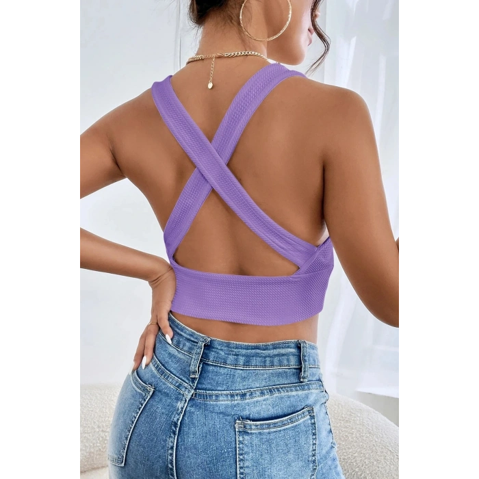 Kadın Siyah Çapraz Sırt Detaylı Şık Crop Top Büstiyer