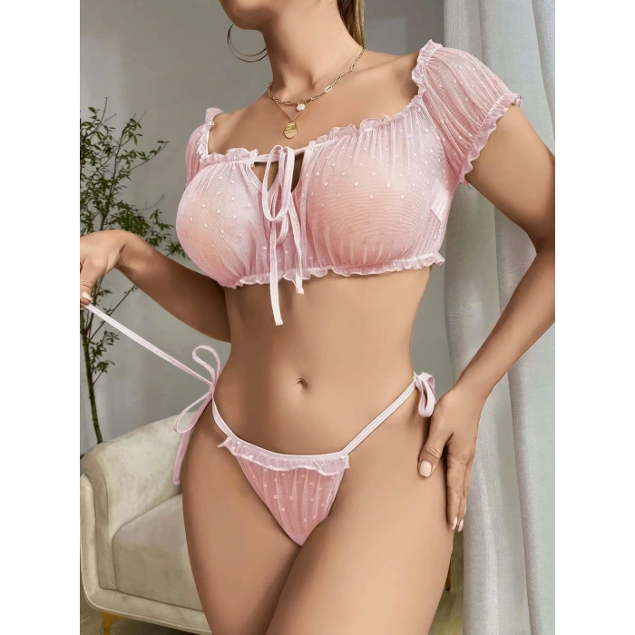 Kadın Pembe Bustiyer Külot Sexy Kostüm 2155