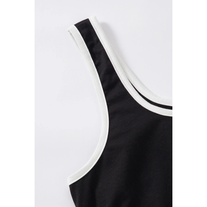 Kadın Siyah Askılı Crop Top ve Şortlu Gecelik Takım