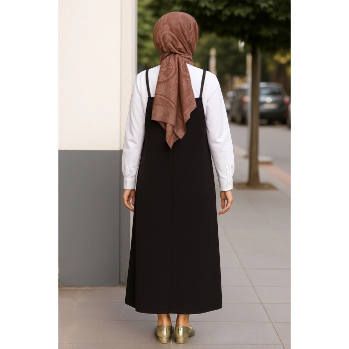 Kadın Siyah Basic Ayarlanabilir Askılı Jile Elbise