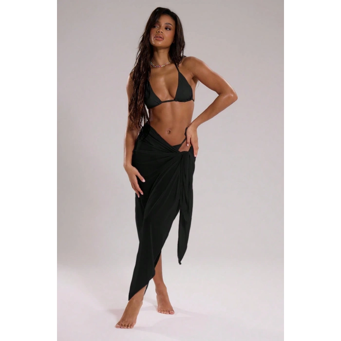 Kadın Siyah Bodrum Stili Bağlama Detaylı 150x75 Pareo