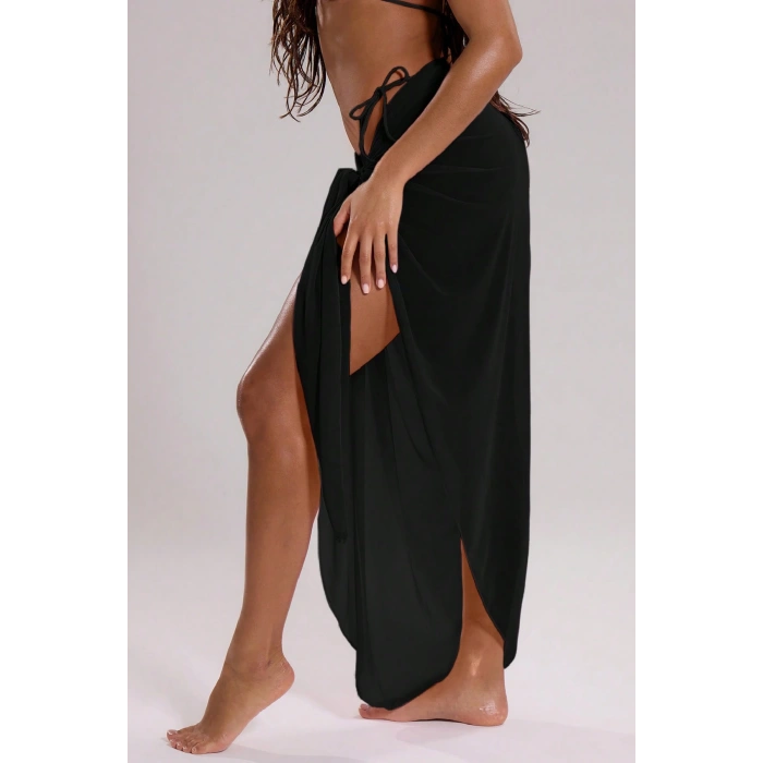 Kadın Siyah Bodrum Stili Bağlama Detaylı 150x75 Pareo