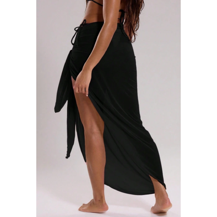 Kadın Siyah Bodrum Stili Bağlama Detaylı 150x75 Pareo