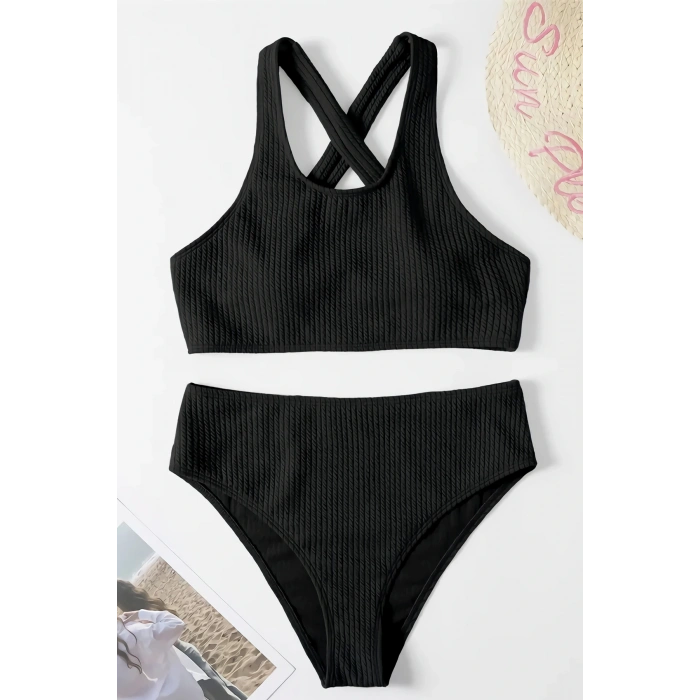 Kadın Siyah Çapraz Sırt Detaylı Iç Çamaşır Takımı
