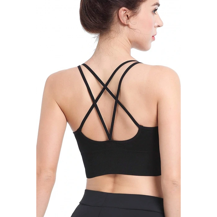 Kadın Siyah Çarpraz İpli Spor Büstiyer