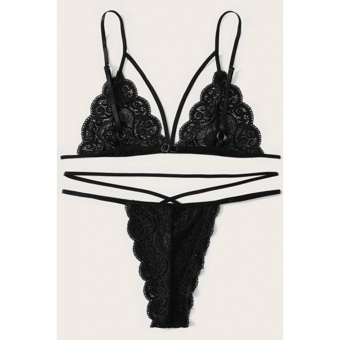 Kadın Siyah Dantel Sütyen Külot Takımı