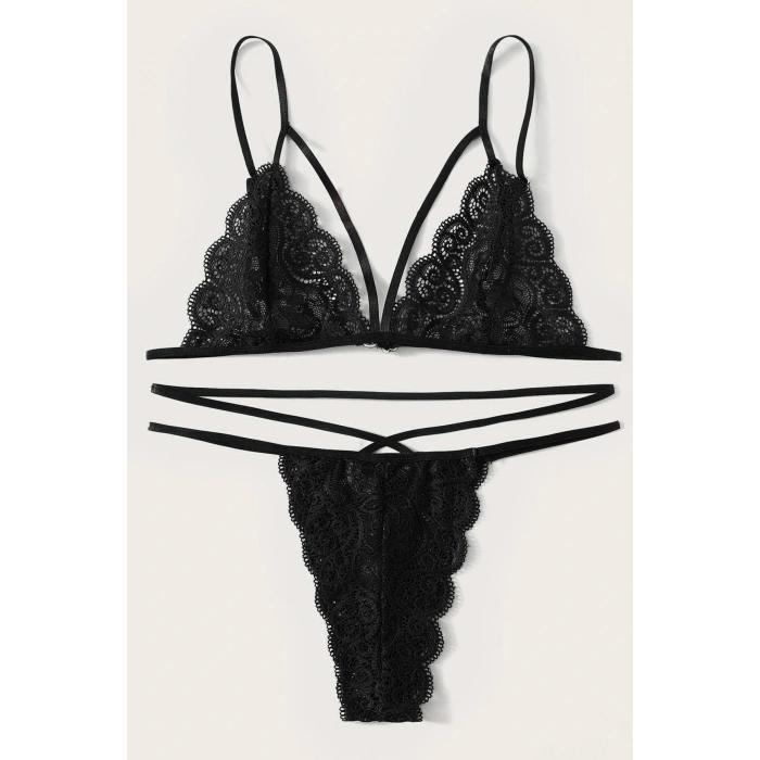 Kadın Siyah Dantel Sütyen Külot Takımı
